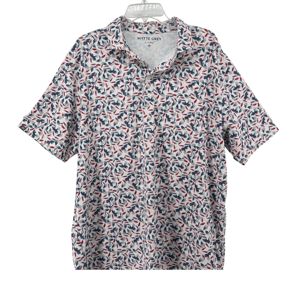 Matte Grey Polo Shirt Mens XL Short Sleeve Pelican Print White Red Blue Golf